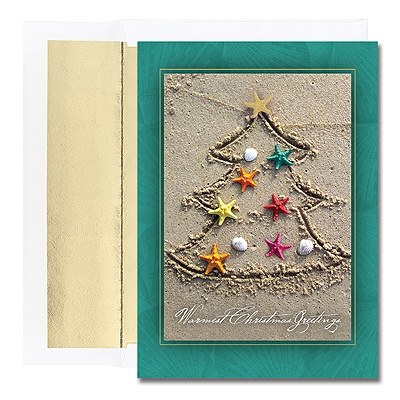Box of 16 Sand Christmas Tree Christmas Greeting Cards size 6" x 8"