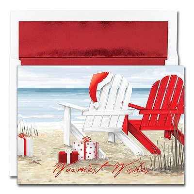 6" x 8" Box of 16 Beach Chairs Christmas Greeting Cards