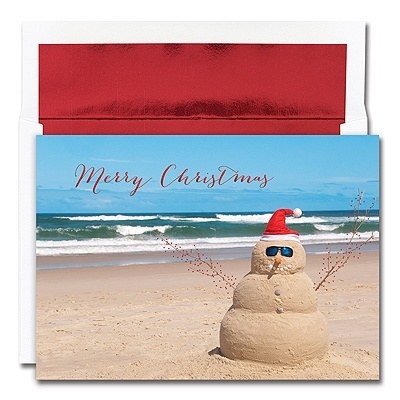 6" x 8" Box of 16 Beach Snowman Christmas Greeting Cards