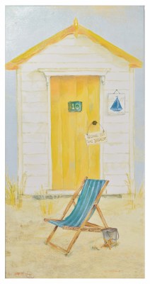 40" x 20" Yellow and White Beach Cabana Canvas