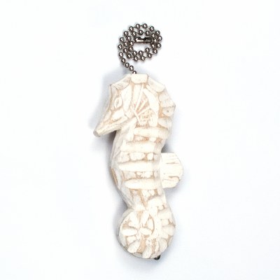 4" White Carved Wooden Seahorse Fan Pull