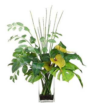 38" Faux Green Anthurium Arrangement in Glass Vase