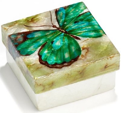 3" Square Blue Butterfly Capiz Shell Box