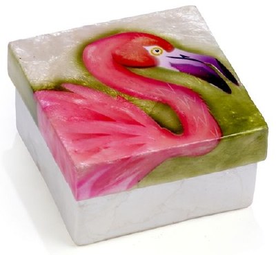 3" Square Pink Flamingo Capiz Shell Box