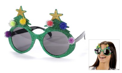 6" Green Glitter Novelty Christmas Tree Sunglasses