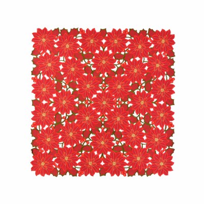 33" Square Red and Green Openwork Poinsettia Table Topper