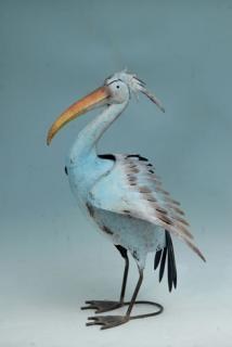 25" Rustic Blue and White Metal Heron Sculpture