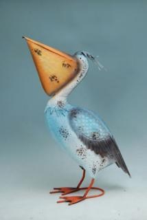 26" Rustic Blue and White Metal Pelican Sculpture