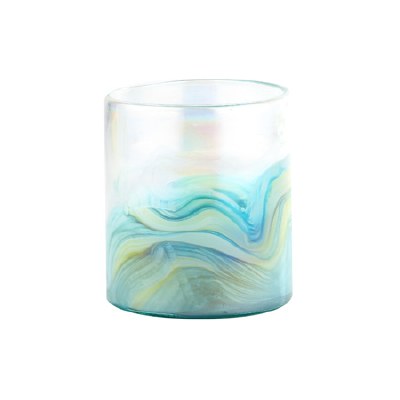 6" Iridescent Blue & Green Glass Cylinder Vase