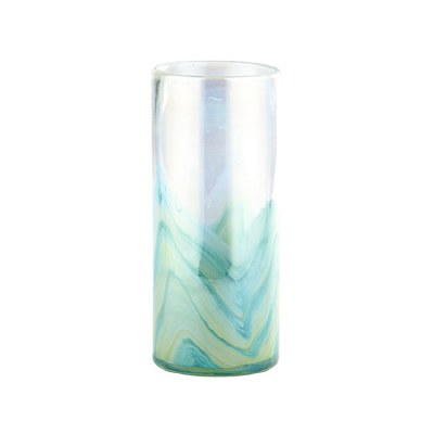 11" Iridescent Blue & Green Glass Cylinder Vase