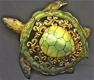 13" Green Capiz and Metal Openwork Sea Turtle Plaque