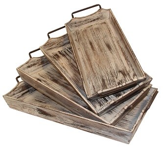 19" Rectangle Driftwood and Metal Tray