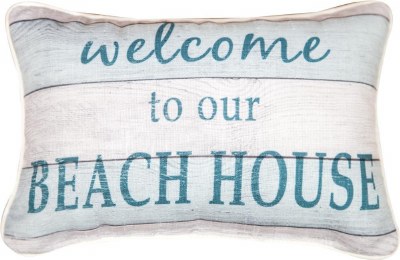 9" x 13" White Welcome to Our Beach House Wood Sign Pillow