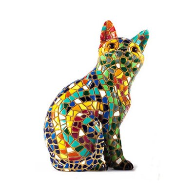 4" Multicolor Mosaic Sitting Cat Figurine