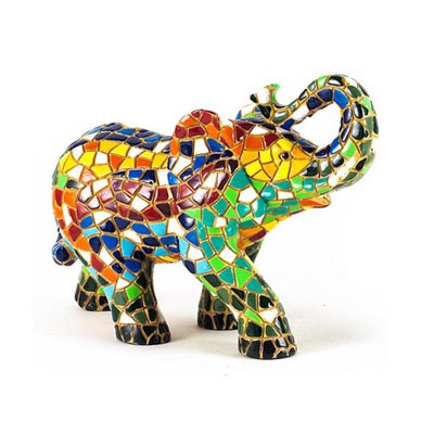 3" Multicolor Mosaic Trumpeting Elephant Figurine
