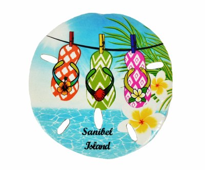 3" Sanibel Island Flip Flop Sand Dollar Resin Magnet