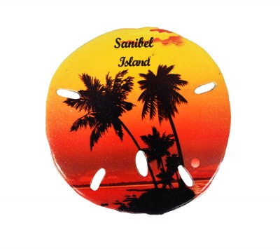 3" Sanibel Island Sunset With Palm Tree Sand Dollar Resin Magnet
