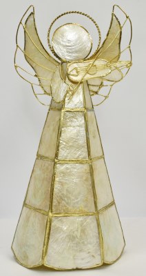 11" White & Gold Capiz Shell Wire Angel Figurine