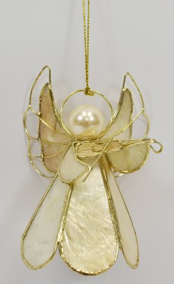 5" White & Gold Capiz Shell Wire Angel Ornament