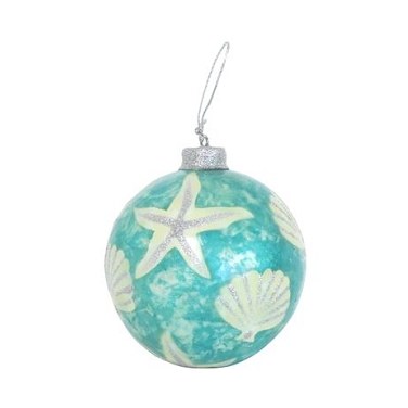 4" Aqua & Silver Sea Life Capiz Orb