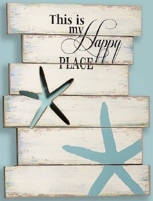 19" x 16" Distressed White Finish This is My Happy Place Starfish Panel Plaque