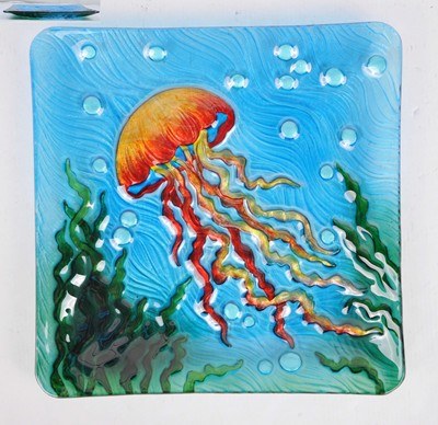 12" x 12" Multicolor Glass Jellyfish Plate