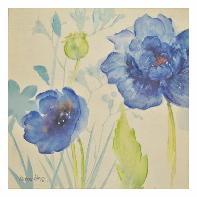 24" Square Blue Poppy Pair Canvas