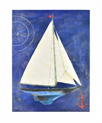 40" x 30" White Sailboat on Blue Canvas