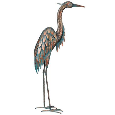 25" Copper and Verdigris Vigilant Heron Statue