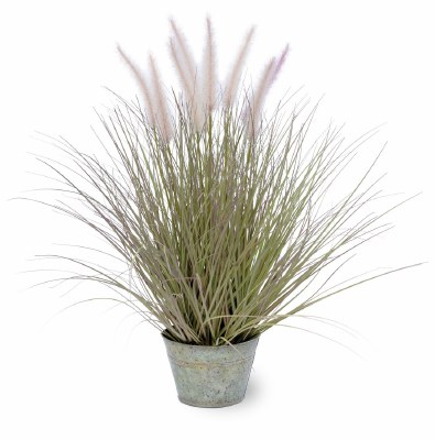 23" Faux Green Artificial Dogtail Grass in Metal Planter