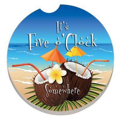 3" It's 5 o'Clock Somewhere Coconuts Car Coaster