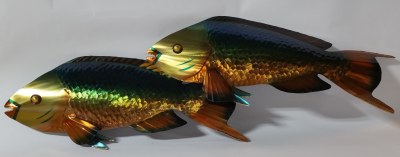 38" Pair of Blue Parrot Fish Metal Plaque