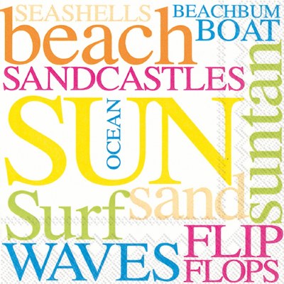 5" Square Multicolor Beach Words Beverage Napkins