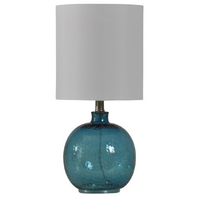 20" Blue Dimpled Glass Orb Lamp