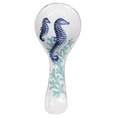 9" x 4" Blue and Aqua Ceramic Seahorse Spoon Rest