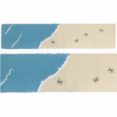 14" x 72" Embroidered Baby Crab & Beach Waves Table Runner
