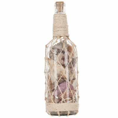 11" Abaca Net Wrapped Glass Bottle with Shell Assortment