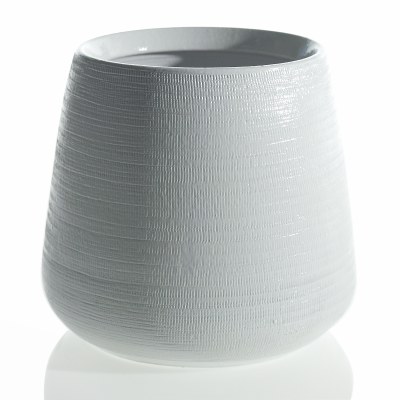 12" Round White Textured Ceramic Benji Pot