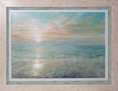 32" x 44" Aqua Sea Sunrise Gel Textured Print with No Glass