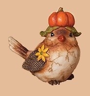 4" Fall Harvest Bird with Pumpkin Hat Fall and Thanksgiving Decoration