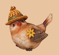 4" Harvest Bird with Corn Hat  Fall and Thanksgiving Decoration