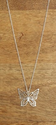 21" Silver Pierced Butterfly Necklace