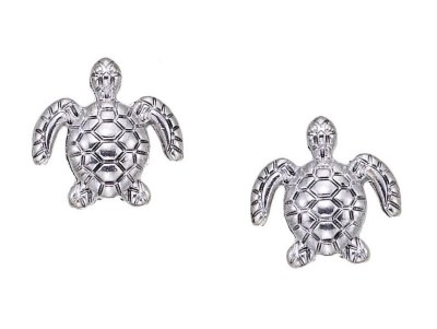 Silver Sea Turtle Stud Earrings