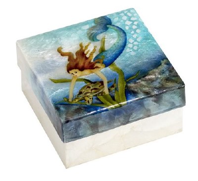 4" Square Mermaid Capiz Box