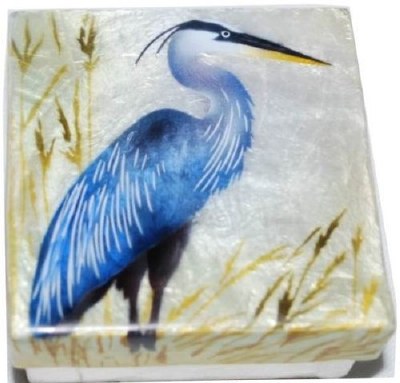 3" Square Blue Heron Capiz Box