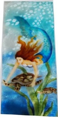 9" X 3" Blue Mermaid with Sea Turtle Capiz Jewelry Box