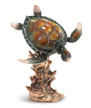 12" Green and Brown Swimming Sea Turtle Figurine
