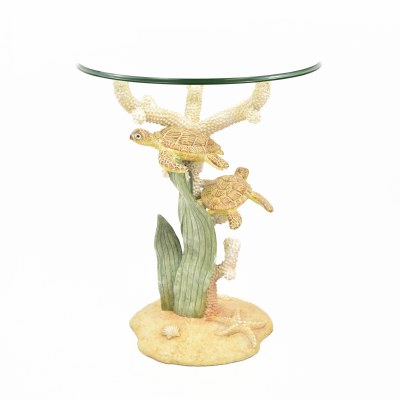 19" Round Glass Sea Turtle Side Table