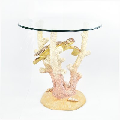 24" Round Glass Single Sea Turtle Side Table