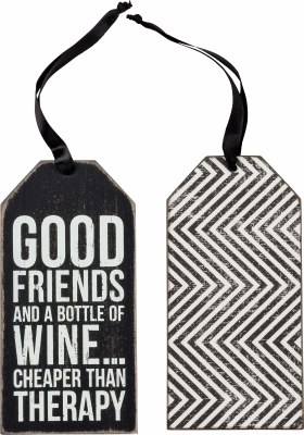 6" x 3" Good Friends and a Bottle of Wine Bottle Tag